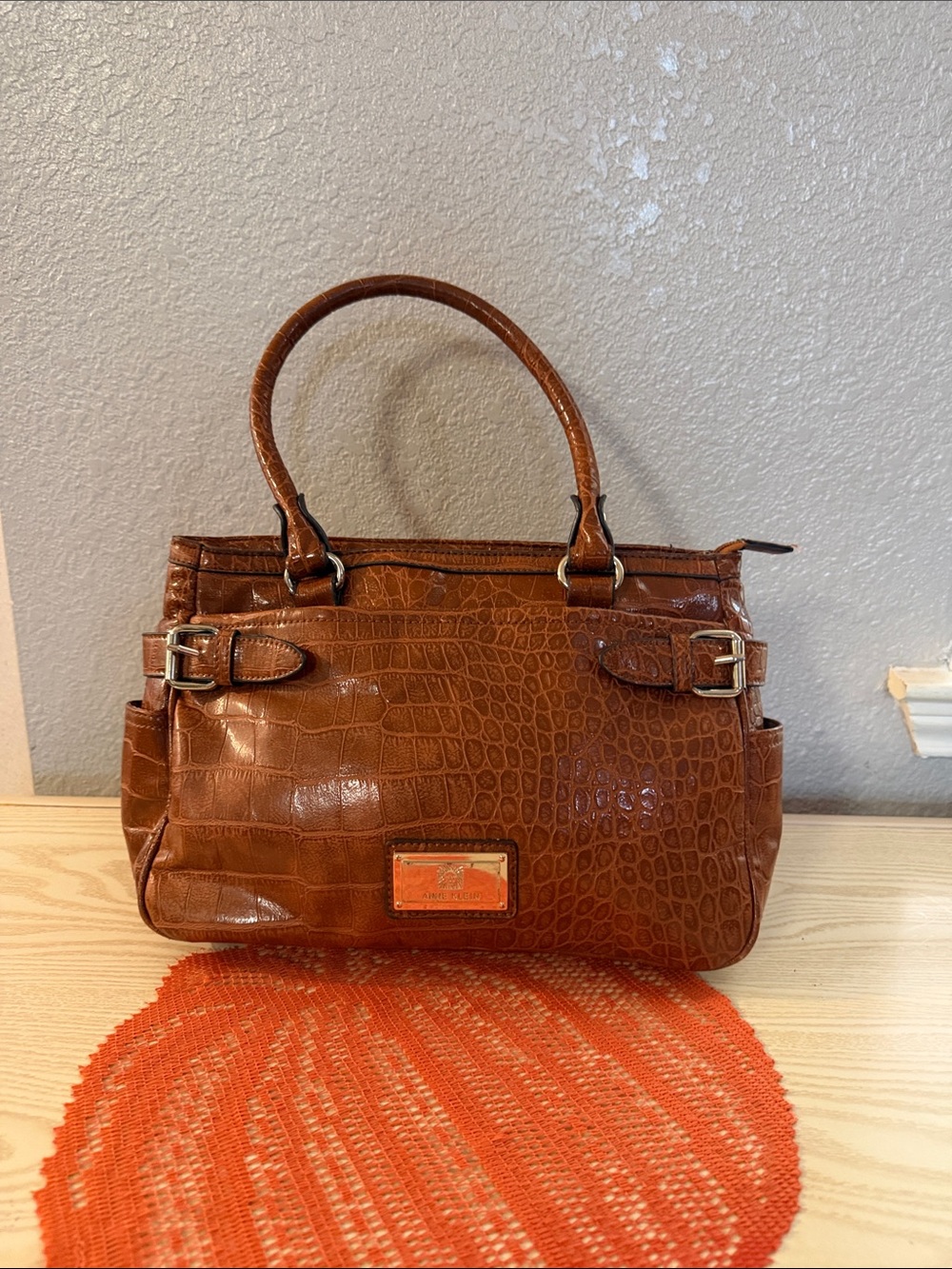 Croc-Embossed Leather Tote Bag by Anne Klein